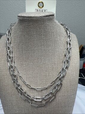 Posh Silver Triple-Strand Paperclip Chain Necklace